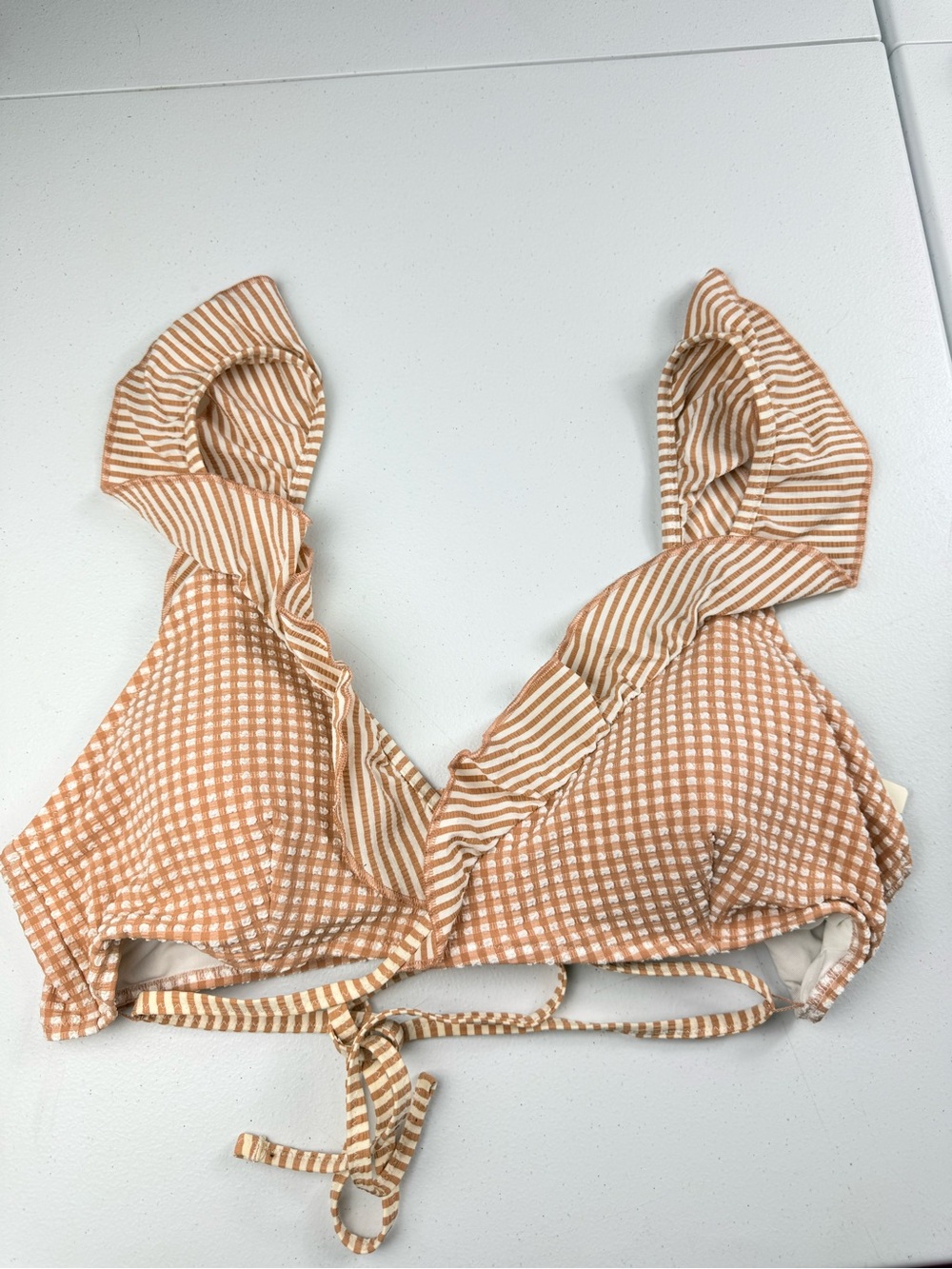 Aerie swim Women's Rust-Striped Ruffle Tie-Front Top